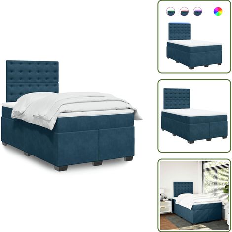LED-Beleuchtung - vidaXL Boxspringbett mit Matratze Blau 120x200 cm Samt - Kopfteil (1/5)