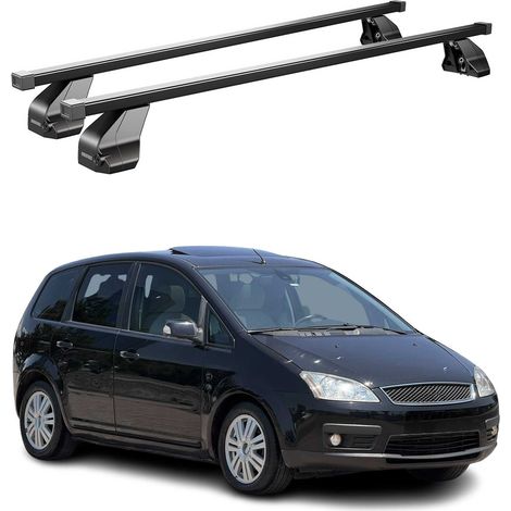 OMAC Dachträger Querträger Stahl für Ford C-Max I 2004-2010 – Abschließbar – City-Crash-getestet – DIN 75302:2019 – ISO/PAS 11154:2006 – Max. 75 kg Schwarz (1/5)