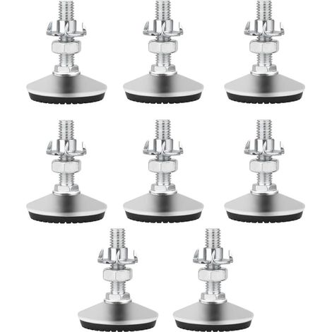 8 Pieds de nivellement, M8 x 30mm, Base en caoutchouc, Vis de réglage, Pour meubles et machines