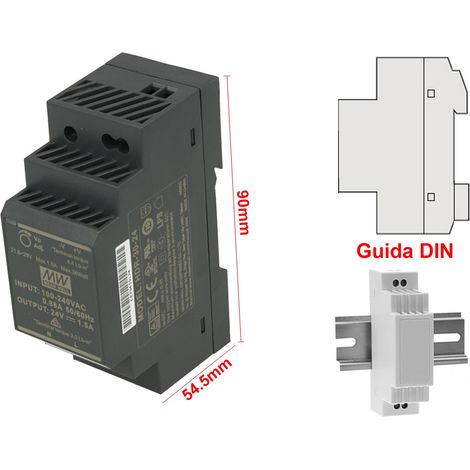 MW MEAN WELL HDR-30-24 Trasformatore Rotaia Industriale 24V 36W 1,5A Barra Guida DIN Rail Power Supply Universale (1/3)