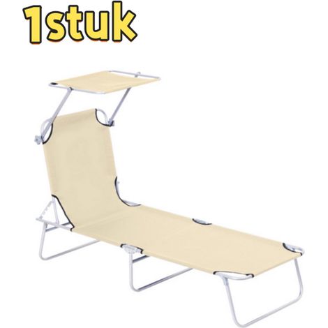 Transat pliant de jardin avec pare soleil 187 x 58 x 36 cm pour détente en extérieur plage jardin et terrasse structure pliable couleur beige (1/5)