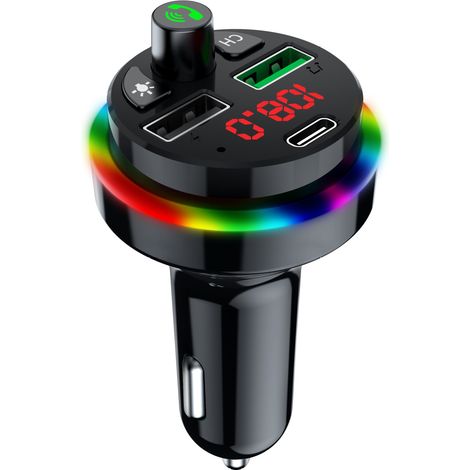 Émetteur FM Bluetooth 5.0 pour voiture, adaptateur USB, radio Bluetooth avec QC3.0 et 6 LED multicolores (1/4)