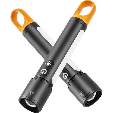 Lot de 2 Lampes Torches Rechargeables - 9 Modes - Éclairage Multifonctionnel Longue Portée - Pour Camping et Signalisation - Noir (1/5)