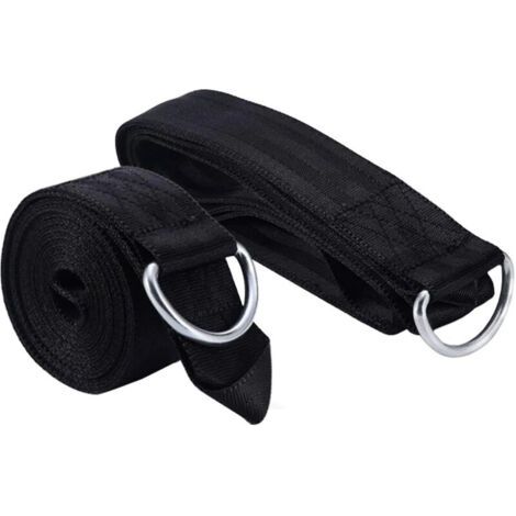 Sangle pour hamac, kit de suspension pour balançoire d'arbre de 2 m, sangles robustes avec mousqueton, supporte jusqu'à 1000 kg (noir, 2 pièces)
