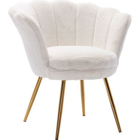 Wahson Sillones relax en Terciopelo, Sillón Tapizado con Respaldo de Pétalos, Silla de tocador para Dormitorio Sala de Estar Maquillaje, Blanco (1/5)