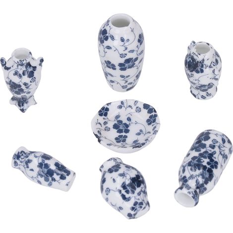 Ensemble de vases miniatures en porcelaine pour maison de poupée à l'échelle 1:12, design traditionnel, avec soucoupes décoratives pour décoration à faire soi-même. (1/5)
