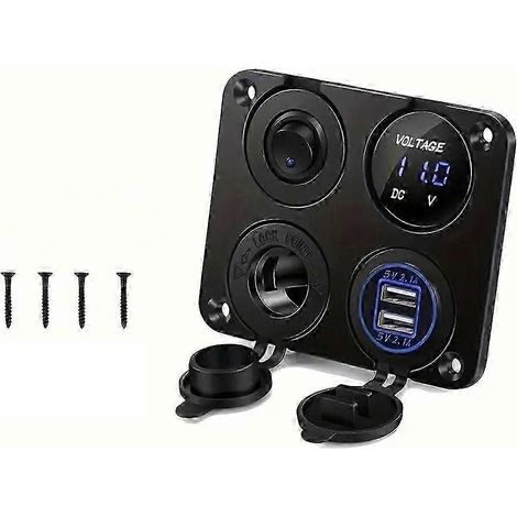 Prise murale universelle quatre-en-un pour voitures et bateaux avec machine à fumée, allume-cigare et double chargeur USB, panneau de commande 12V-24V, compatible avec les voitures, les bateaux, les c (1/5)