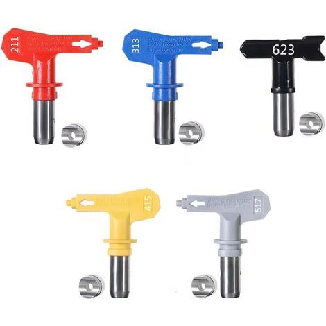 5 pièces Buse d'embout De Airless Pistolet Peinture,Buse de Peinture Réversible AIRLESS pour Pistolet Peinture Haute Pression (211,313,415,517,623) (1/5)