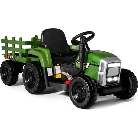 COSTWAY Tractor Electrico con Remolque 12V, 3 Velocidades y Control Remoto 2,4G Juguete Tractor con Luces LED, Música,USB y Bluetooth para Niños Mayores de 3 Años (Verde Militar) (1/5)