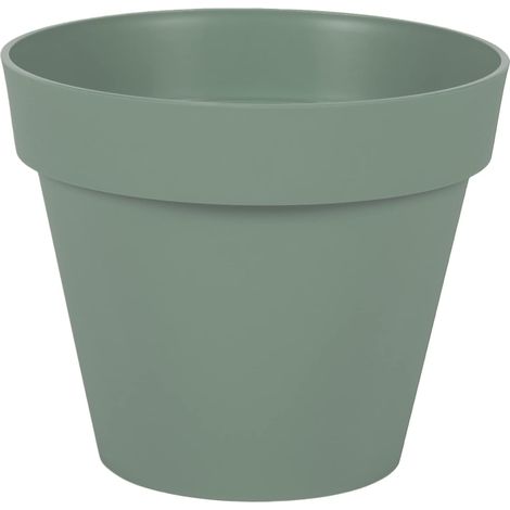 Pot de Fleur Rond Toscane Ø 20 cm - 3 L - Intérieur & Extérieur - Zone de rétention d'eau pour Limiter l'Arrosage - Plastique Recyclé - Ø 20 x H.17 cm - Vert Laurier (1/5)