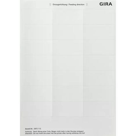 Gira Beschriftungsbögen 33,5 x 67 mm Zubehör Reinweiß [2872112], 2872 112