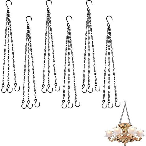 Lot de 6 cintres pour plantes en métal avec crochets en S pour jardinières suspendues Mangeoires à oiseaux Pots de fleurs Cage à oiseaux (Noir)
