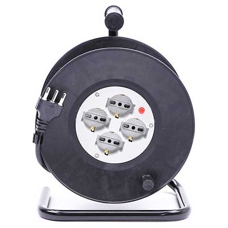 V-TAC Enrouleur rallonge de câble 25M norme italienne 4 x Schuko 10/16A avec protecteur de surcharge- sku 8703 (1/3)
