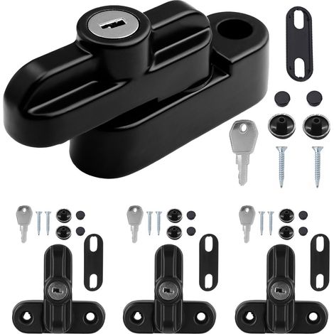 4 Serrures de Fenêtre en T, Verrou Anti-Effraction Robuste, Bloque-Fenêtre pour Maison, Balcon et Débarras – Noir (1/5)