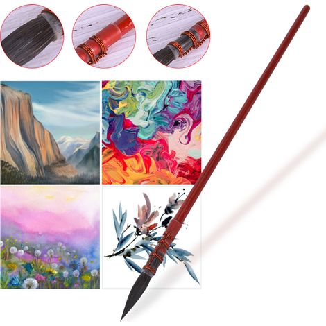 Pinceau à manche rouge et anneau en fer, noué à la main, en poils d'écureuil gris de haute qualité, pour aquarelle et acrylique, rouge n° 1