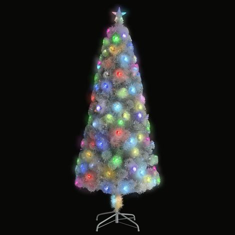 Arbre de Noël  Sapin de Noël artificiel pré-éclairé blanc 210 cm fibre optique (1/5)