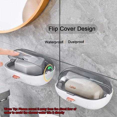Lot de 2 Porte-Savon avec Couvercle, Boite Savon Support Mural, boîte à Savon Murale pour Douche, Salle de Bain, Baignoire, évier de Cuisine, adhésif Inclus (1/3)