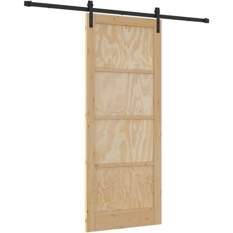Porte coulissante en matériau naturel, 86 x 211 cm, bois de pin massif.