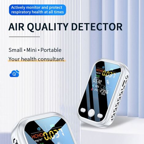 Détecteur de qualité de l'air domestique 1,9 pouces, résolution 240 x 280, écran couleur, capteurs semi-conducteurs haute sensibilité, 5 en 1, testeur de température et d'humidité HCHO TVOC CO (1/5)
