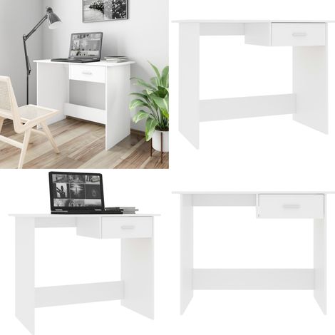 Bureau Blanc 100 x 50 x 76 cm Bois d'ingénierie - Bureau Blanc - Bureau Informatique - Meuble De Bureau - Bureau Compact - Bureau Design - Home & Living (1/5)
