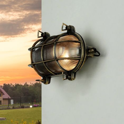 Messinglampe außen Maritim Bullauge IP64 Wandleuchte Haus Garten Balkon