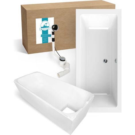 Calmwaters® Premium Badewanne Komplettset 180x80 cm mit Wannenträger & Ablaufgarnitur, Made in EU, Duobadewanne für 2, Set Acryl-Badewanne rechteckig, Moderne Rechteckbadewanne 180 x 80 cm, Weiß