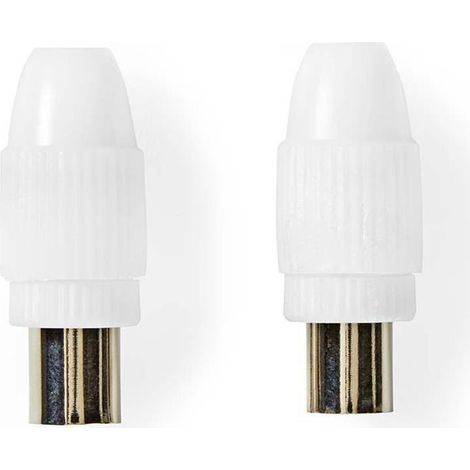 Iec coaxial recto masculino femenino niquelado 75 ohmios tornillo diametro de entrada del cable 70 mm metalpvc blanco 2 uds caja