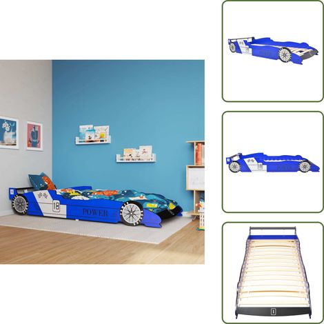 The Living Store Kinder Rennwagen-Bett 90x200 cm Blau - Kinderbett - Rennwagenbett - Jugendzimmer - Blau - MDF (1/5)