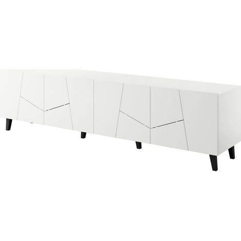 Meuble TV 200x52x42 cm Blanc mat VISO meuble Hi-fi luxueux sur pieds (1/4)
