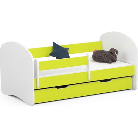 Lit enfant 70x140 cm avec tiroir et barrière avec matelas Jaune citron mat modèle Smile (1/5)