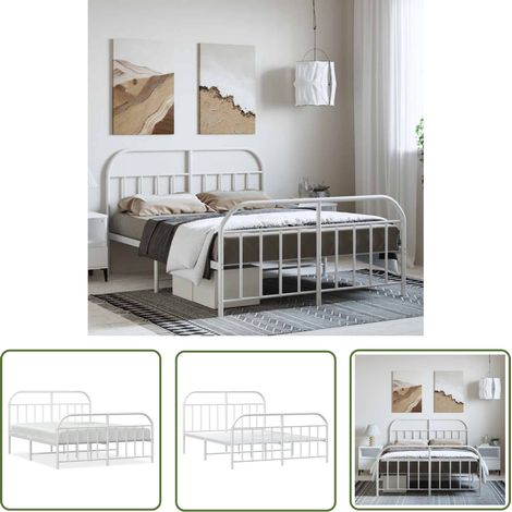 The Living Store Bettgestell mit Kopf- und Fußteil Metall Weiß 135x190 cm - Metallbett - Doppelbett - Boxspringbetten - Bettgestell - Weißes Bett (1/5)