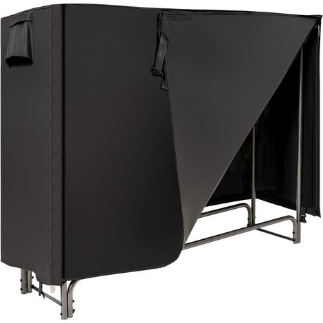 COSTWAY Porta Legna in Ferro 122,5CM/153CM/192CM/240CM, Portalegna per Interni ed Esterni con Copertura in PVC Impermeabile e Struttura Solida per Camino, Cortile e Portico, Nero (153CM)