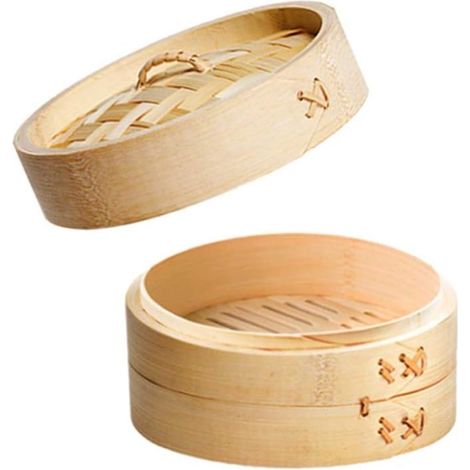Cesta De Vapor De Bambú - 2 Unidades + Tapa - Diámetro 10 Cm - Para Dim Sum Y Empanadillas (1/5)