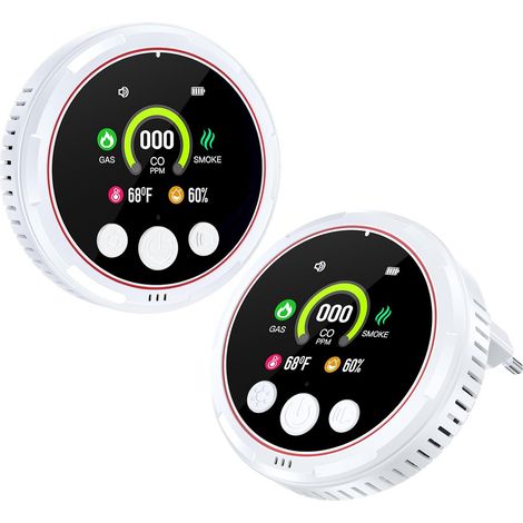 Detecteur Monoxyde Carbone 5 en 1, Detecteur de Fumée et Detecteur de Gaz avec Grand écran et Batterie de Secours, Adapté pour la Maison, la Cuisine, Le Camping-Car, l'appartement (Blanc,2 Paquet) (1/5)