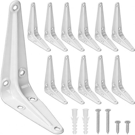 12 escuadras de esquina de pared resistentes de 70x30x95 mm para estantes, escuadra de esquina de pared con tornillos de montaje, soportes de pared de acero blanco grueso para estantes (1/5)