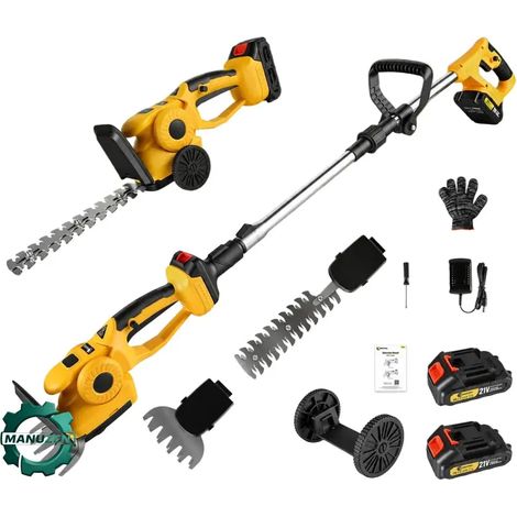 Manuzen - Taille-haie sans fil 21 V 4-en-1 – 2 batteries – Jaune (1/3)