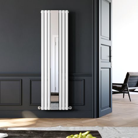 ELEGANT Designer Radiator Vertical Column Oval Panel Radiator 1800 x 499 mm White Single Heater with Mirror