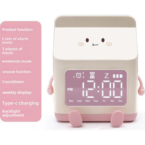 Bonito despertador electrónico con forma de cartón de leche, ideal para estudiantes, niños y para el tiempo libre, tanto en casa como en el colegio. (1/5)