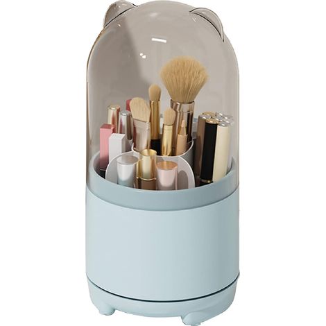 Conteneur De Rangement pour Pinceaux De Maquillage, Couvercle Transparent Rotatif à 360 Degrés pour Prévention de la Poussière, Support pour Pinceaux De Maquillage De Grande Capacité (Bleu) (1/5)