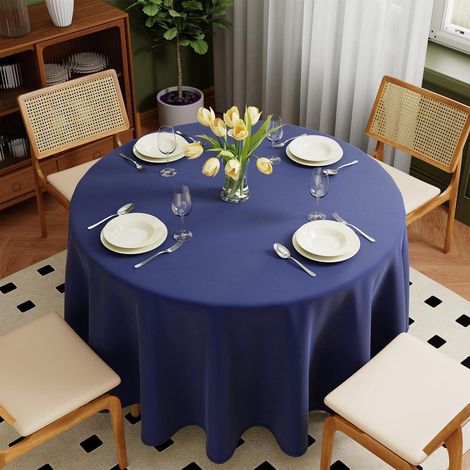 Runde Tischdecke Ø275cm Marineblau, abwaschbar, Polyester, fleck- & kratzfest