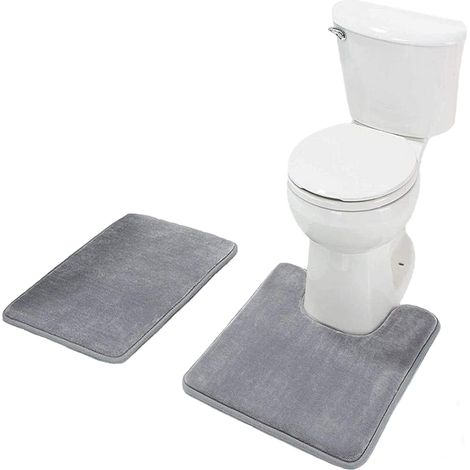 Memory foam bath mat, two-piece set - perforated toilet seat, 51 x 61 cm - non-slip - washable, 43 x 61 cm - grey