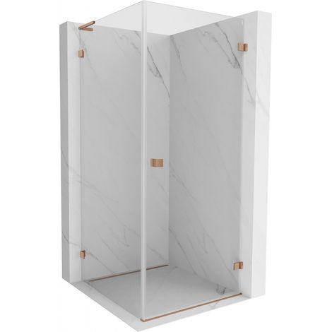 Cabine de douche ouvrante droite Mexen Lunar-B L 90 x 90 cm, transparente, cuivre brossé - 832L-090-090-65-00-P (1/5)