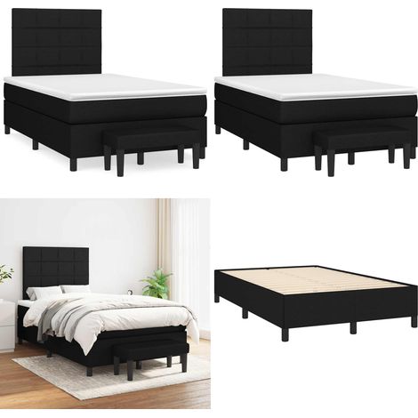 Sommier à lattes de lit avec matelas noir 120x190 cm tissu - Lit Double - Lit Tapissier - Literie - Chambre À Coucher - Meuble De Chambre - Home & Living (1/5)