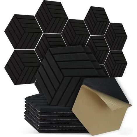 Lot de 12 Panneaux Acoustiques Panneaux Acoustiques Hexagonaux Auto-AdhéSifs, Panneaux Muraux InsonoriséS, RéDuisant (1/4)