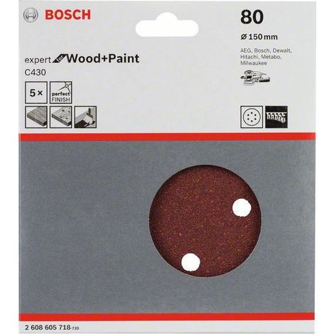 2608605718 - Fogli abrasivi C430, confezione da 5 pz. 150 mm, P80