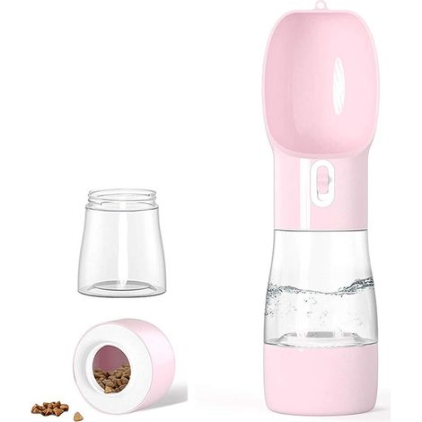 Bouteille d'eau de voyage pour chien - Distributeur portable pour chien et chat pour la marche, les voyages, la randonnée - Récipient extérieur multifonctionnel (Rose) (1/5)