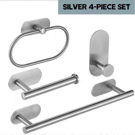 Silver 4 Piece Bathroom Accessories Set Towel Rack (1/5)