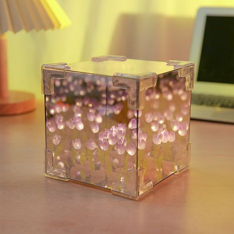 Cube Lumineux DIY - Lampe De Nuit En Acrylique Avec Fleurs Séchées - Décoration Intérieure Pour Chambre Salon - Kit À Monter Soi-Même - 1 Pièce (1/4)