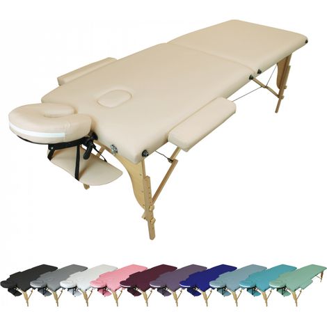 Table de massage pliante 2 zones en bois avec panneau Reiki + Accessoires et housse de transport - Beige - Vivezen