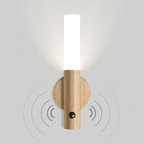 Luminaire LED Applique Murale en Bois Batterie Vintage Lampe Murale Détect de Mouvement USB Rechargeable Stailles Sans Fil Lampe de Nuit Magnétique Eclairage Enfants Lampe de Chevet Blanc Ch (1/5)